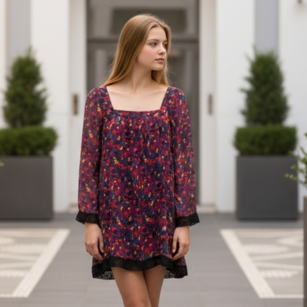 Olsenboye Floral Print Mini Dress with Linning M Boho Style Pre-owned